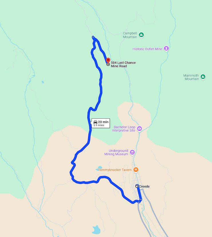Map Creede to Last Chance Mine